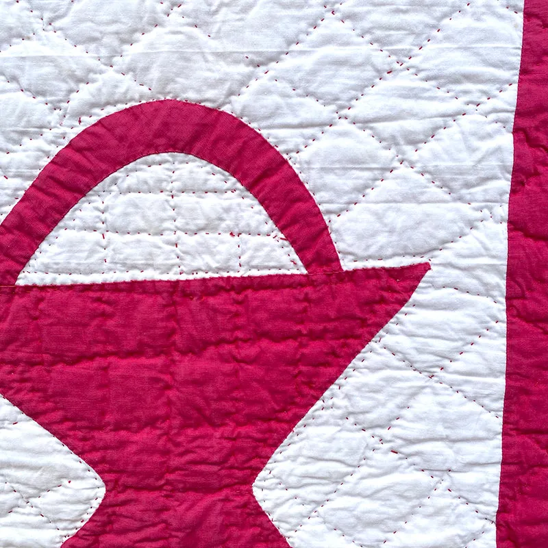 French General Vintage Red Basket quilt ancien rouge 162x208