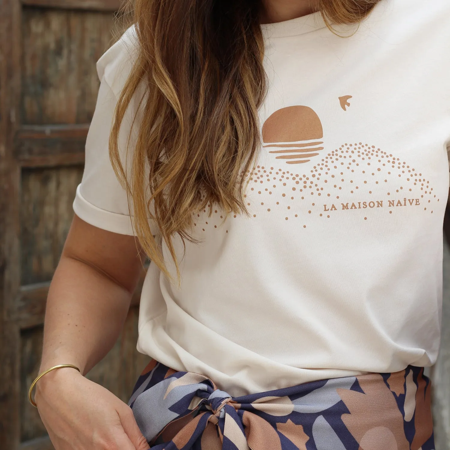 La Maison Naïve Soleil t-shirt coton bio blanc cassé tomette