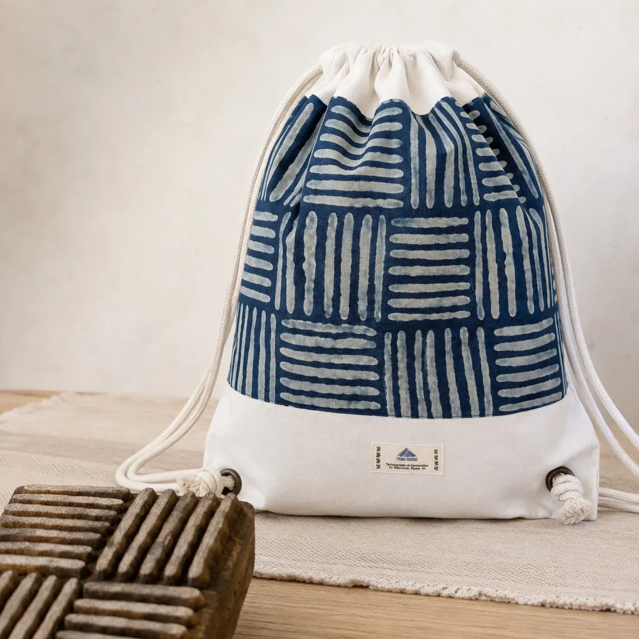 Tribu Indigo sac à dos toile bleu indigo 40×30 cm coton bio
