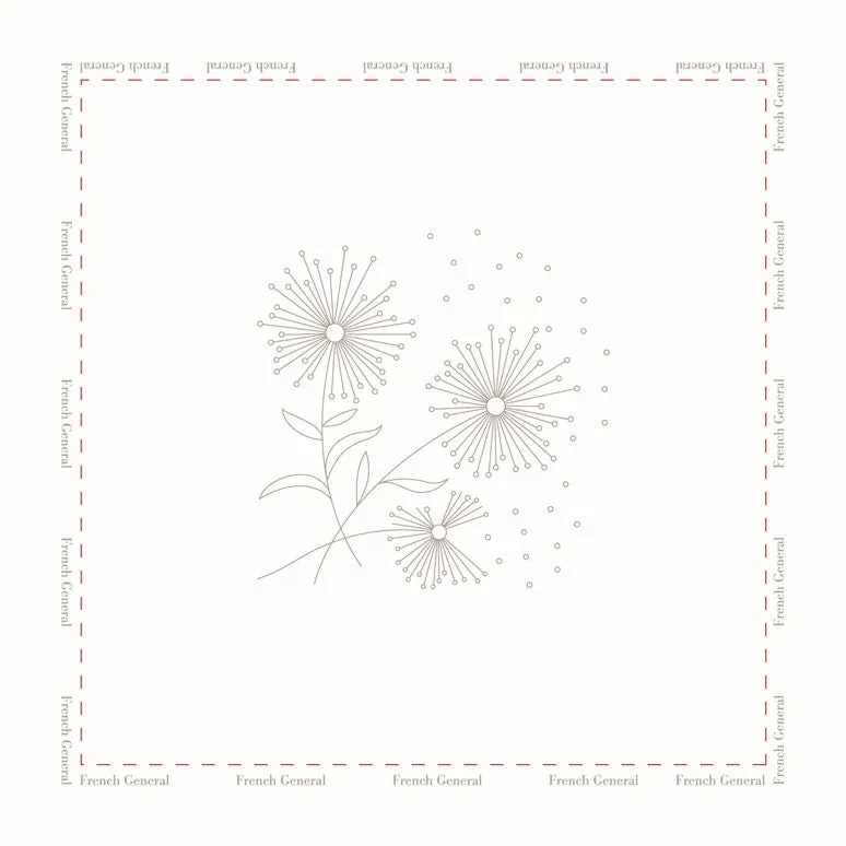 French General Dandelion sampler broderie lin perle 25x25 cm