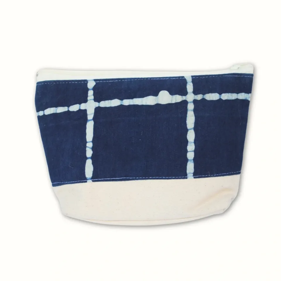 Tribu Indigo Dabu pochette tissu 18x15 coton bio zip