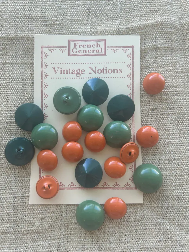 French General boutons métal anciens orange et vert sachet