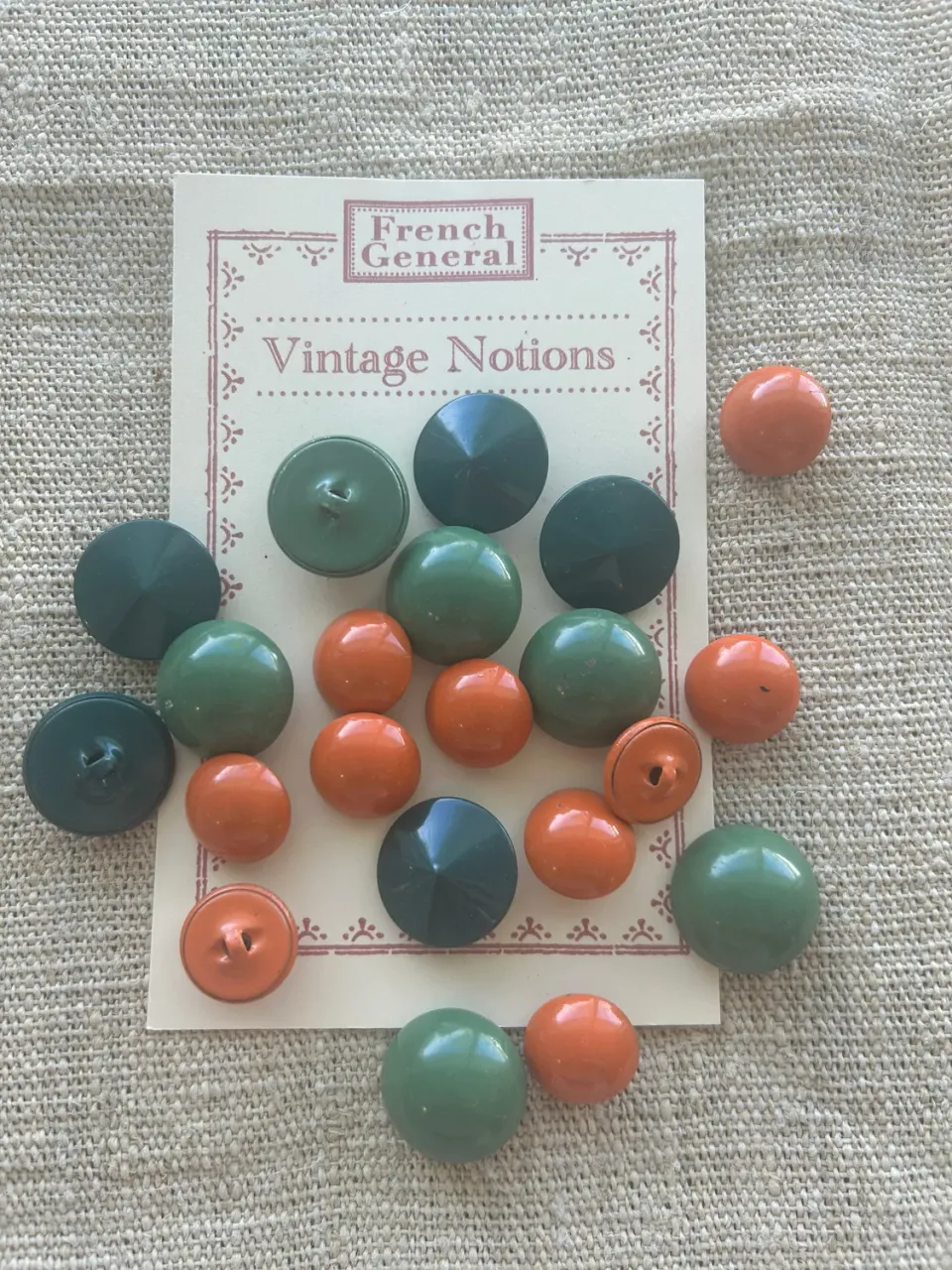 French General boutons métal anciens orange et vert sachet