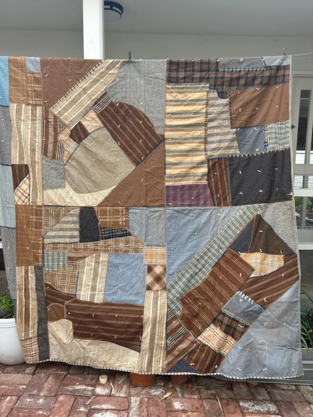 French General Antique Workwear crazy quilt 190x203cm