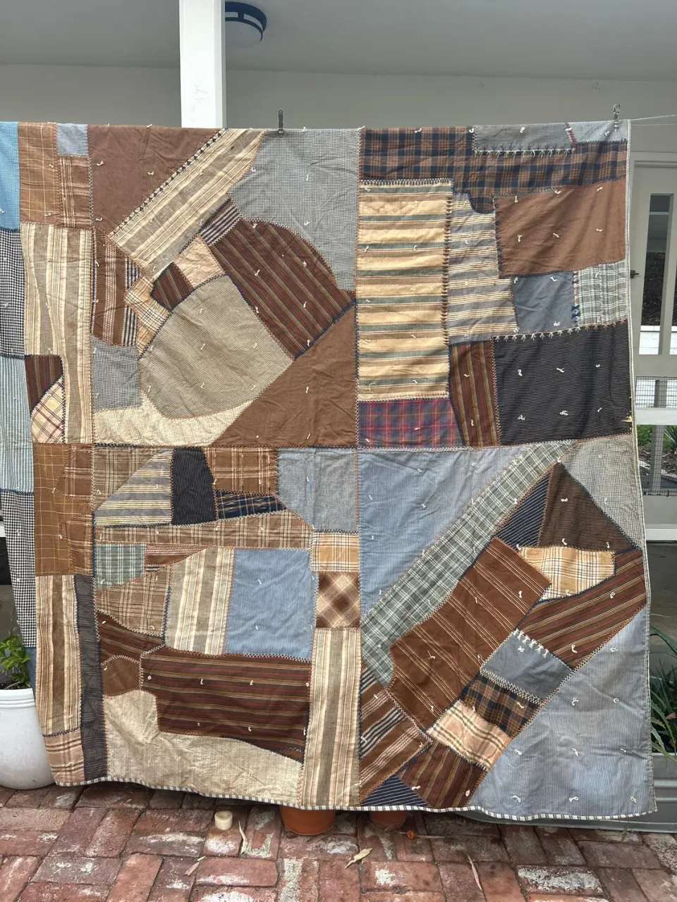 French General Antique Workwear crazy quilt 190x203cm