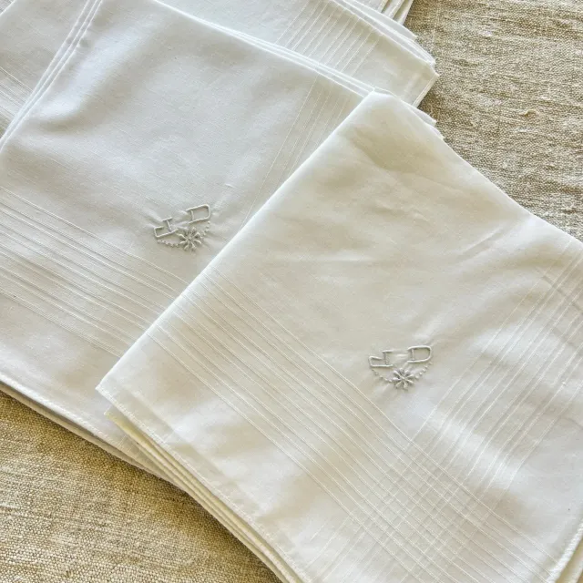 French General JD mouchoirs coton voile lot de 2 monogramme