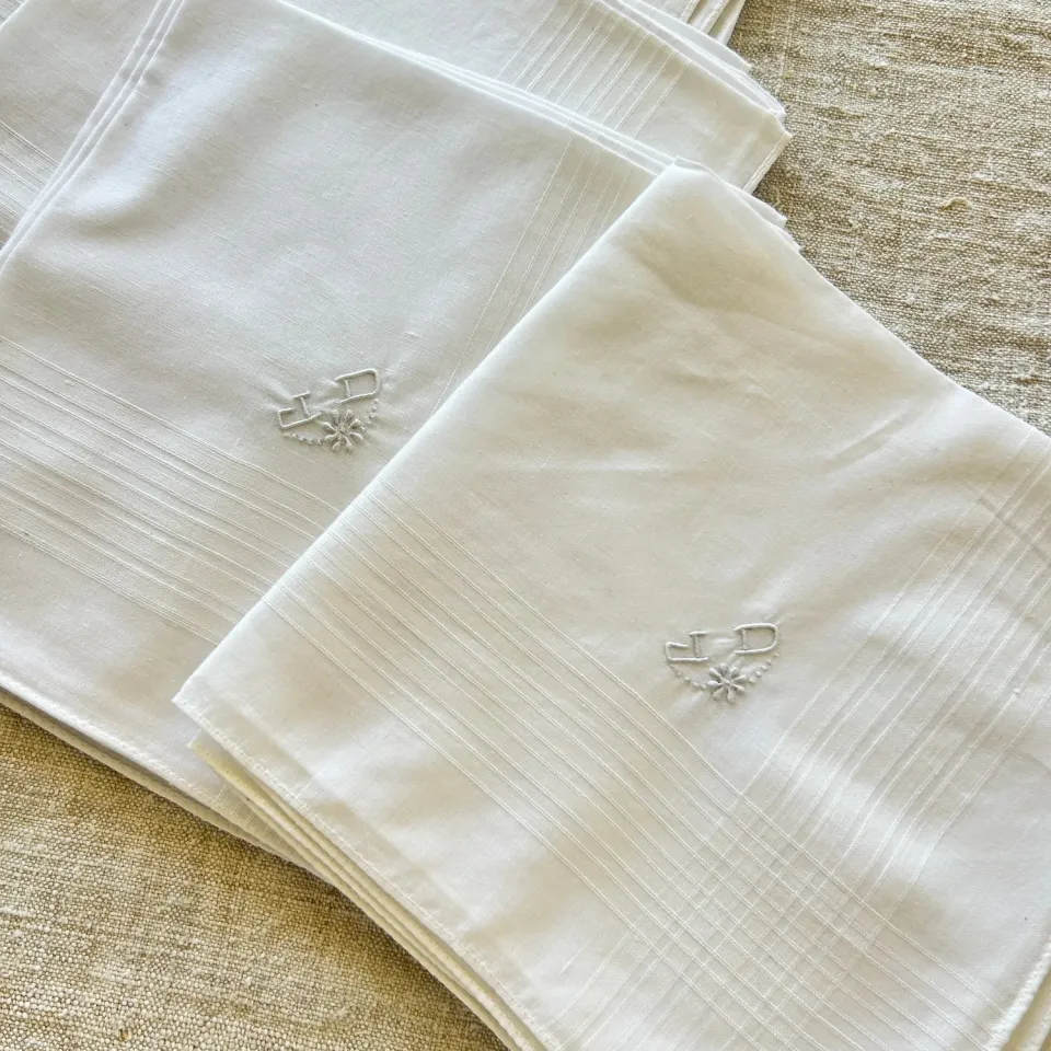 French General JD mouchoirs coton voile lot de 2 monogramme
