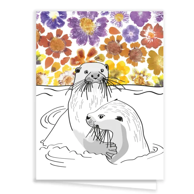 Tribu Indigo Loutre carte fleurie tatakizome A6 + enveloppe