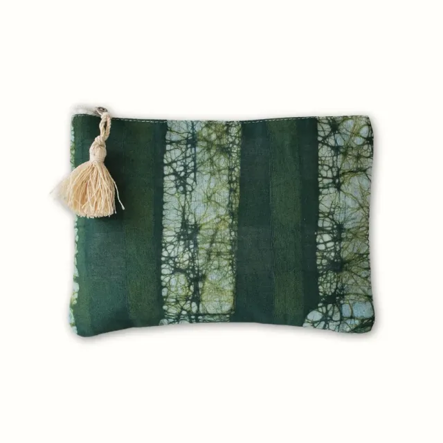 Tribu Indigo Dabu pochette tissu 21x15 verte coton bio