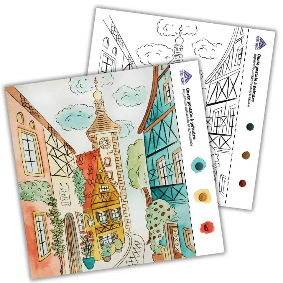 Tribu Indigo Ville pittoresque carte de vœux à peindre DIY
