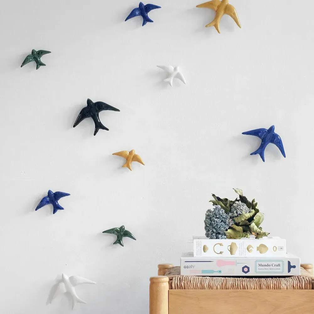 La Maison Naïve Hirondelles lot 3 déco murale bleue céramique