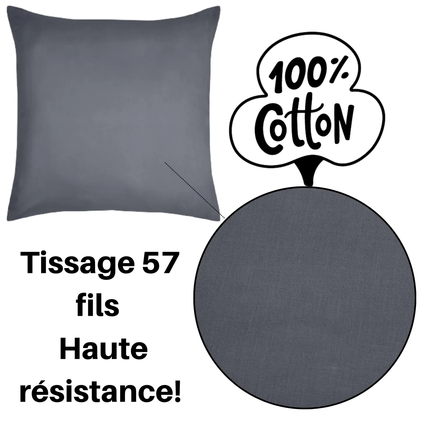 Stof Eden taie d’oreiller 63x63 cm ardoise coton