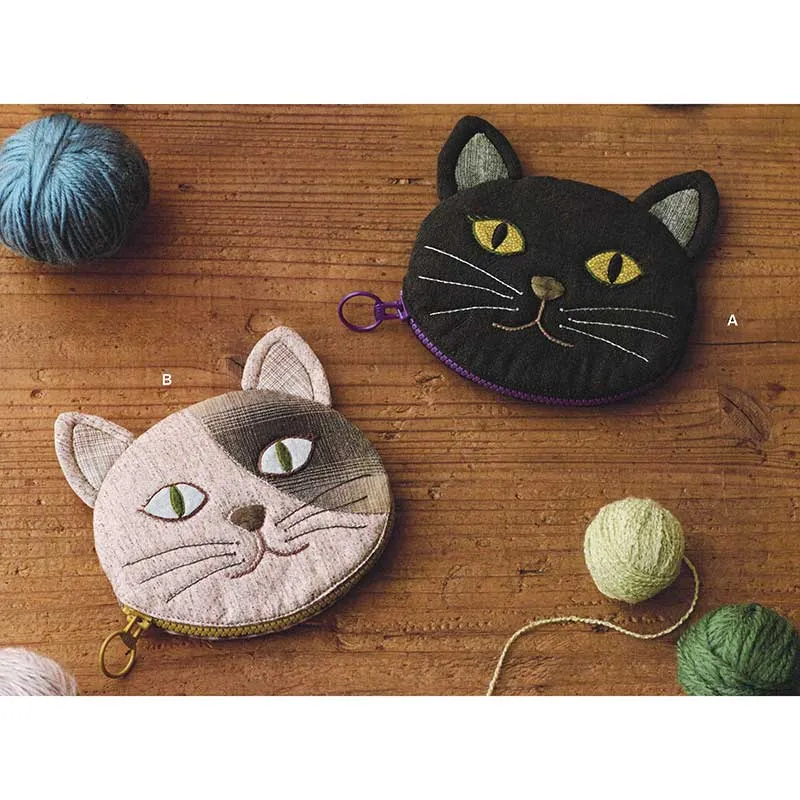 Yoko Saito pochettes chats A et B kit couture appliqué