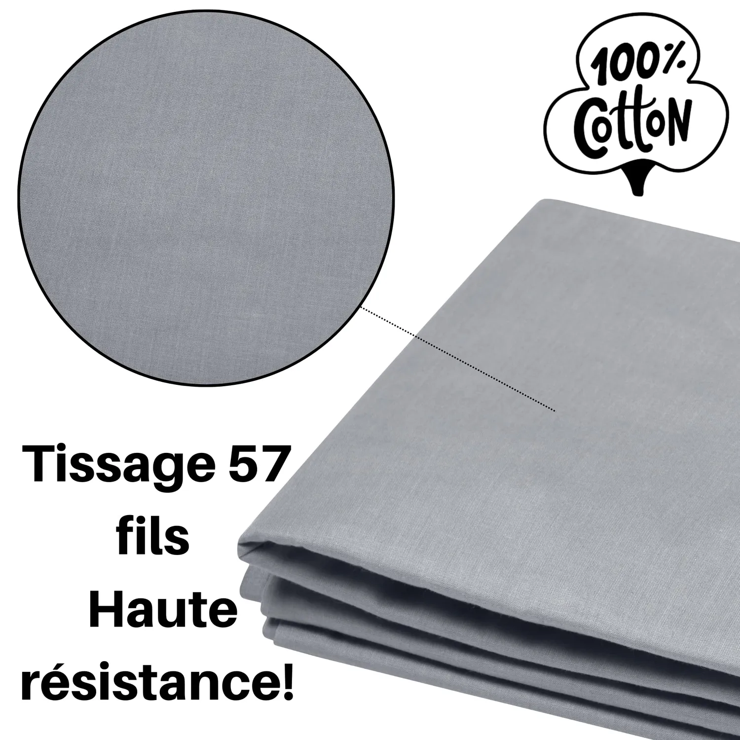 Stof Eden drap plat 180x290 cm gris souris coton