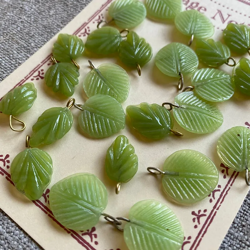 French General Vintage Glass Leaves perles verre feuilles 24 pièces