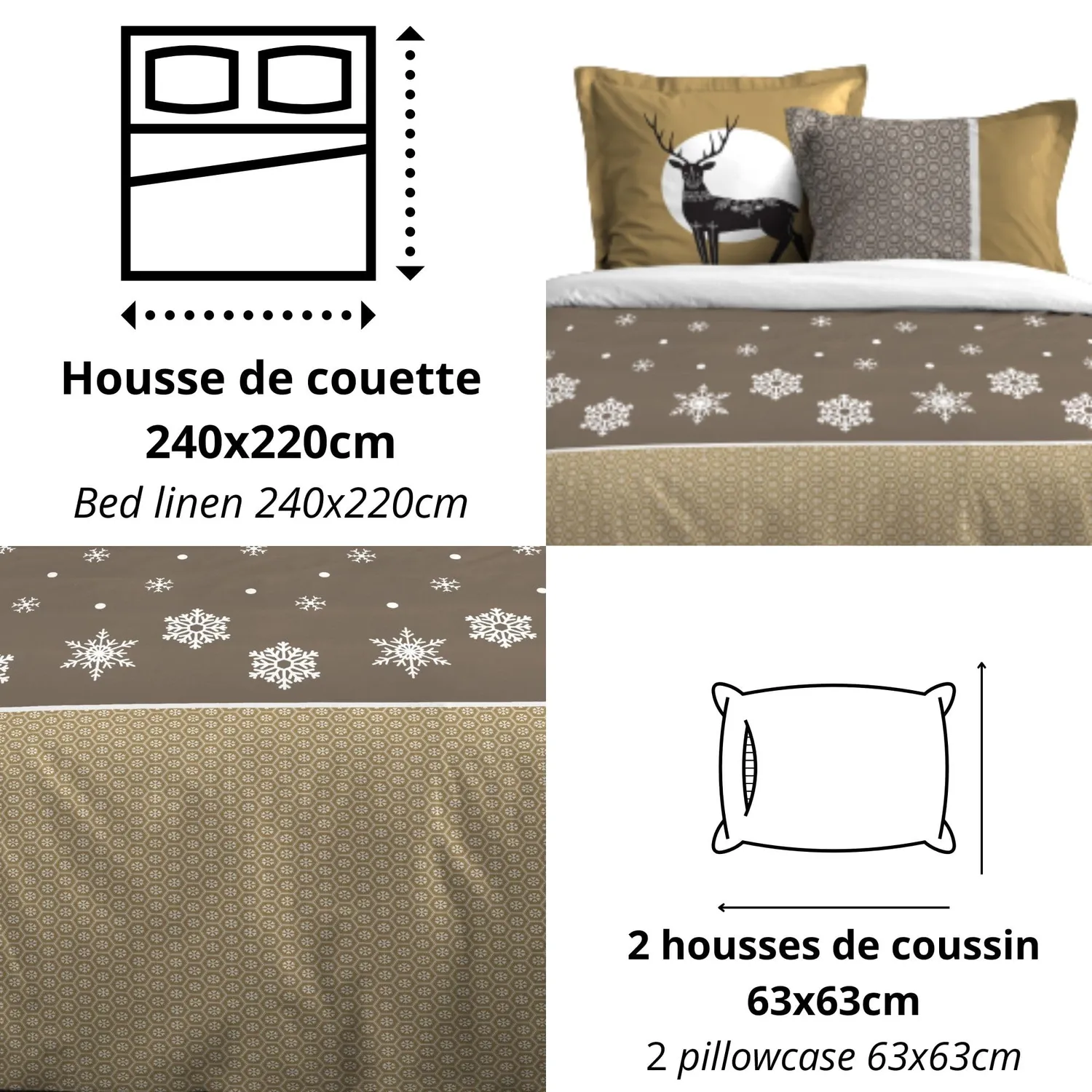 STOF Estrella parure 240x220 cm or coton 3 pièces