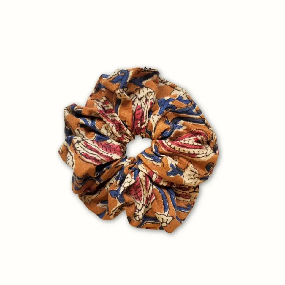 Tribu Indigo chouchou tissu fleurs jaune coton bio