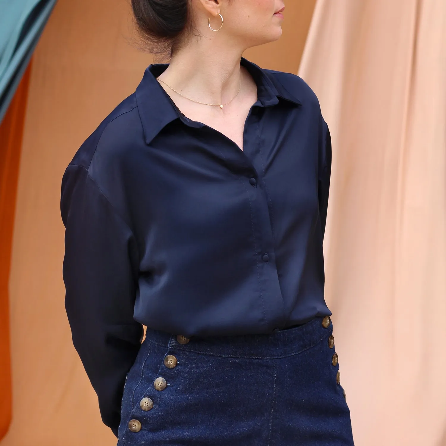 La Maison Naïve satin Denim tissu viscose uni lumineux opaque