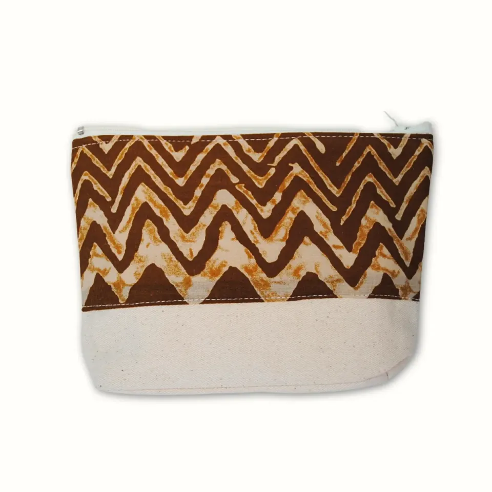 Tribu Indigo pochette tissu 18x15 dabu marron zip