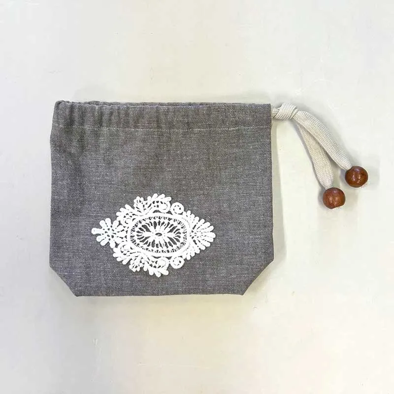 Yoko Saito Mini Drawstring Pouch Rose kit pochon dentelle coton