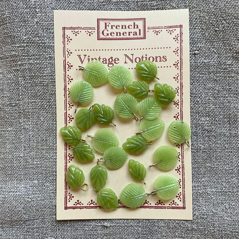 French General Vintage Glass Leaves perles verre feuilles 24 pièces
