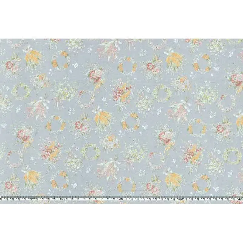 Yoko Saito 2026-06-A01 tissu coton bouquets gris au mètre