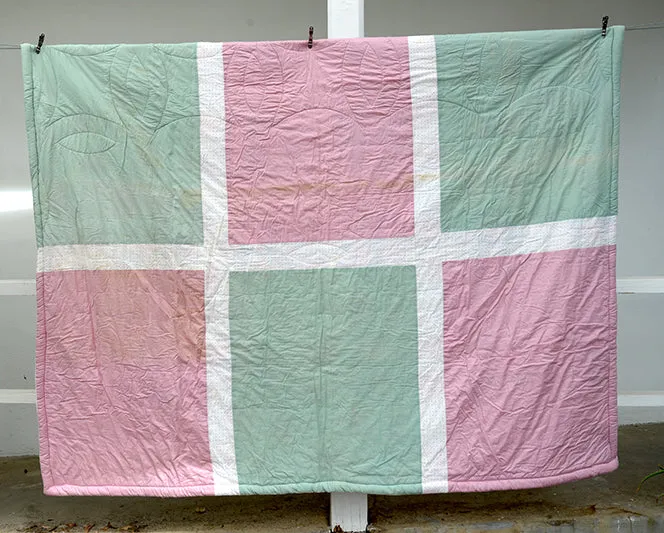 French General Double Wedding Ring quilt vintage 168x203 coton