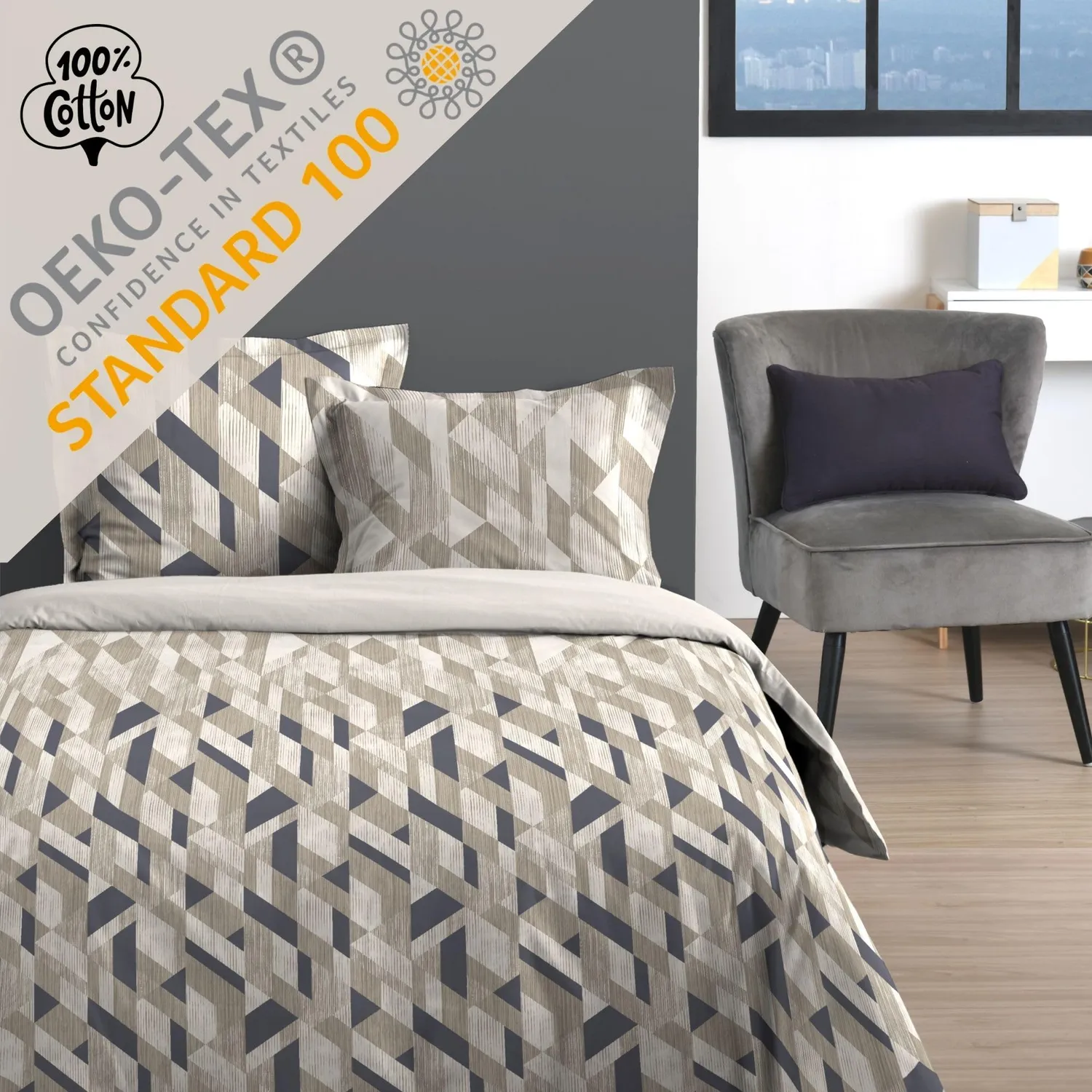 Stof Byron 240x220 parure housse de couette gris coton