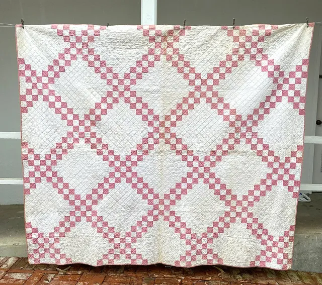 French General Double Irish Chain quilt rose coton