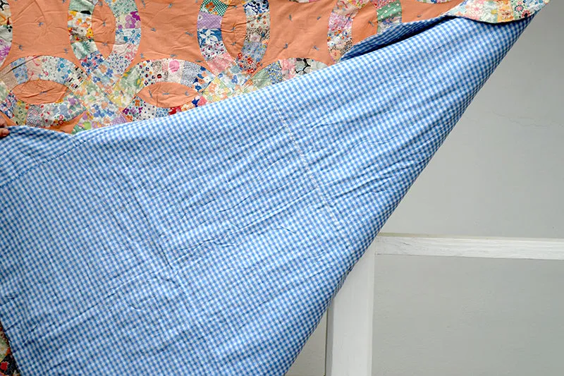 French General Double Wedding Ring quilt ancien 196x196 cm