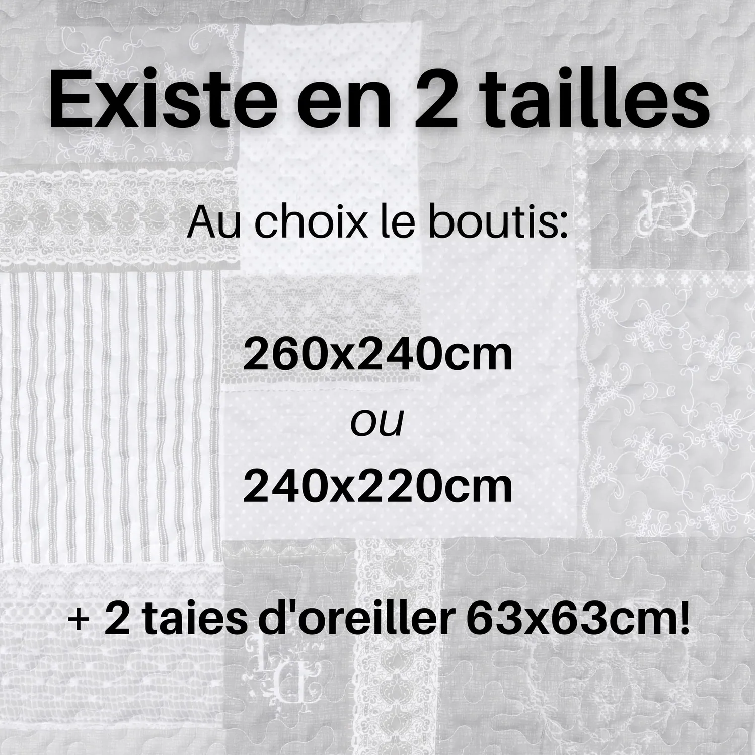Stof Arkansas boutis 260x240 cm gris + 2 taies patchwork