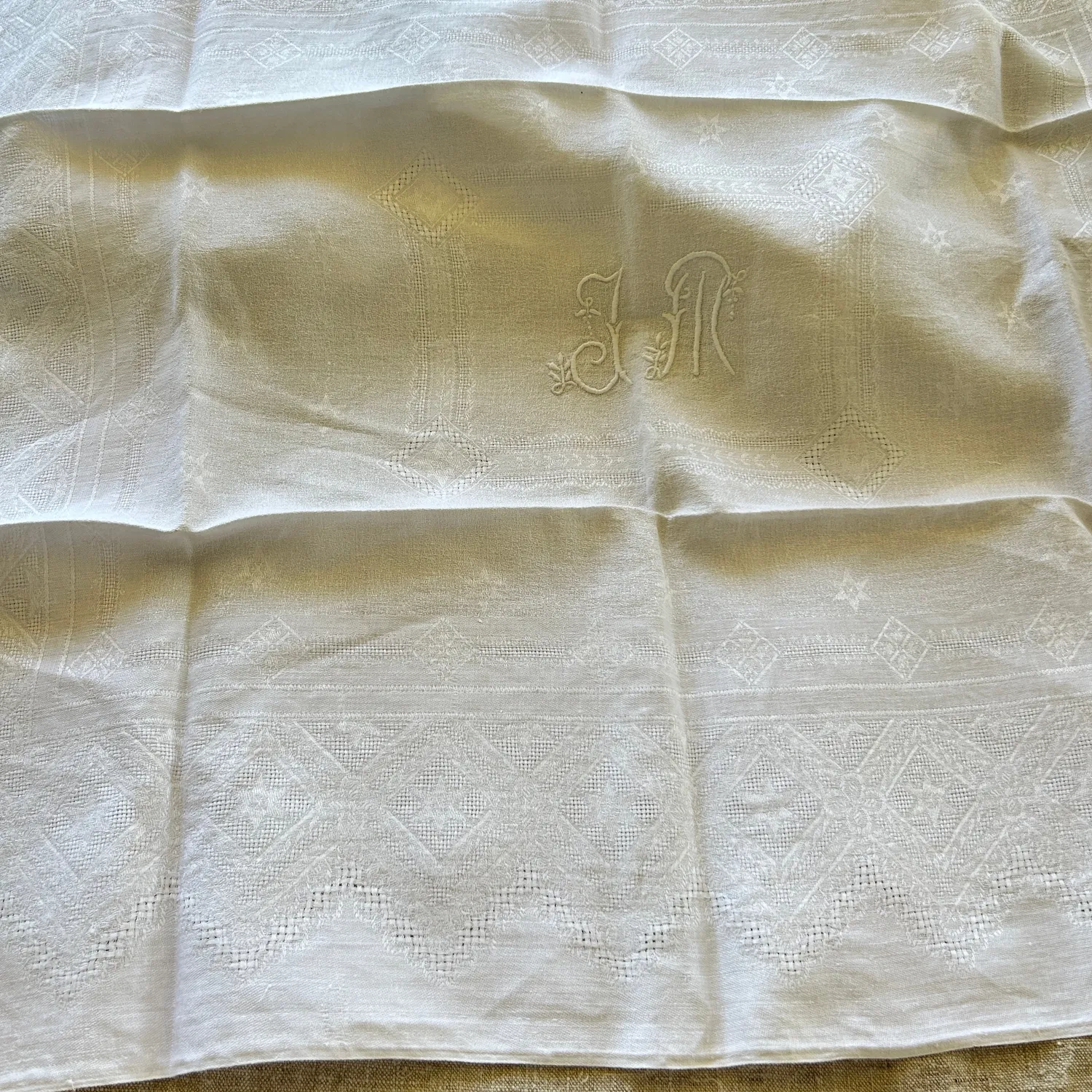 French General serviettes lin damassé blanc monogramme lot 9