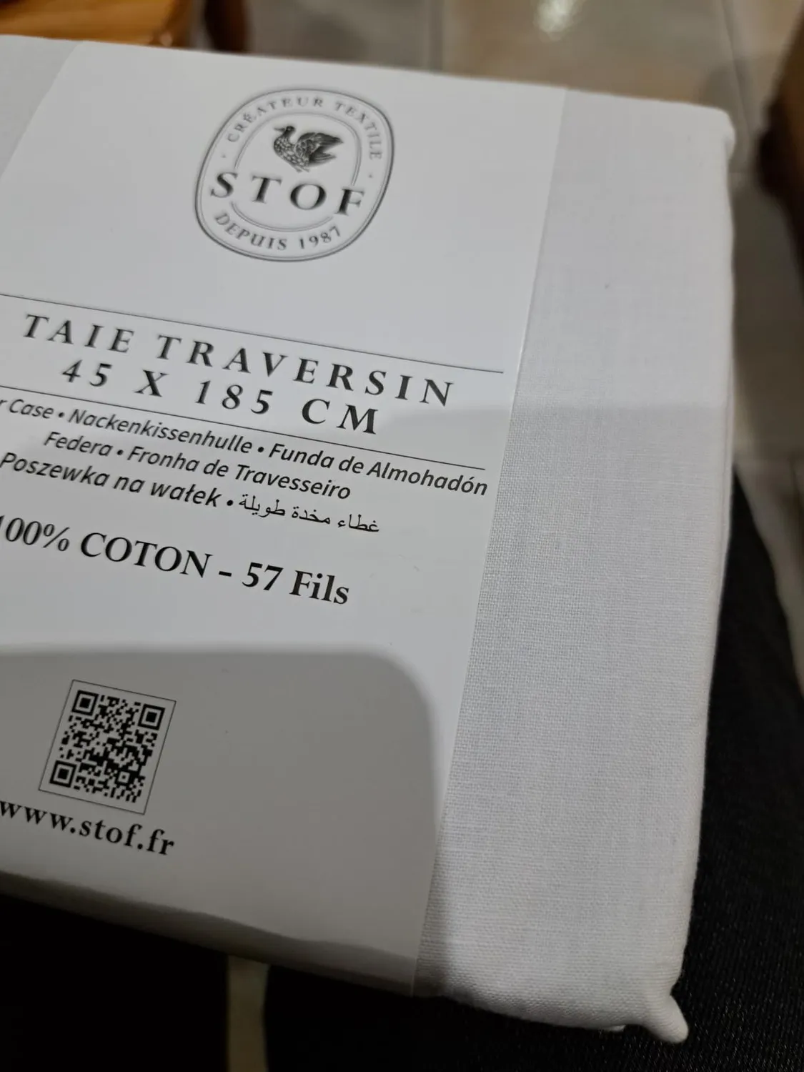 STOF Eden taie de traversin 45x185 blanc coton