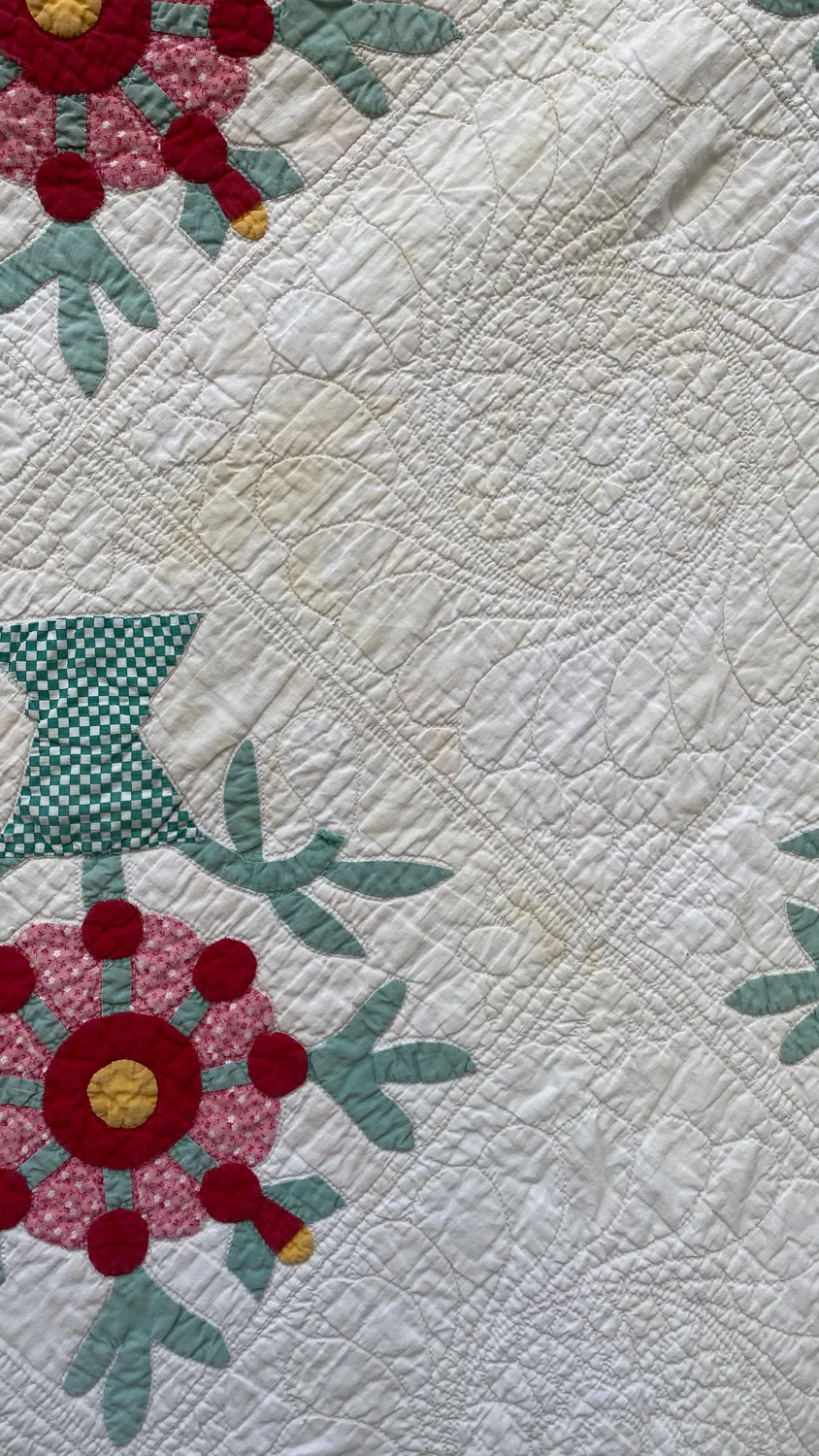 French General Vintage Coxcomb Rose quilt appliqué 77x78