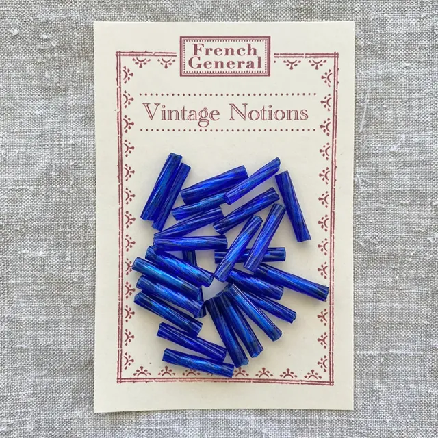 French General perles tube verre bleu cobalt vintage x24