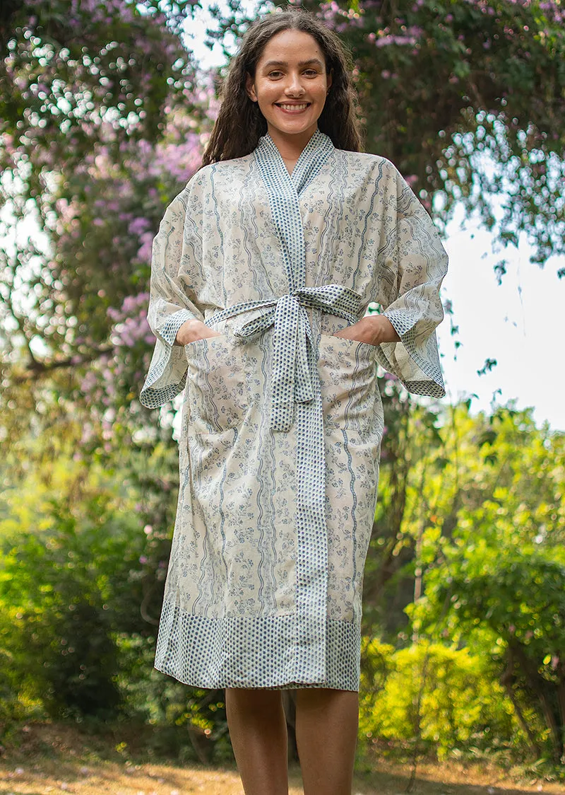 French General Esprit de Provence kimono voile bouquet stripe