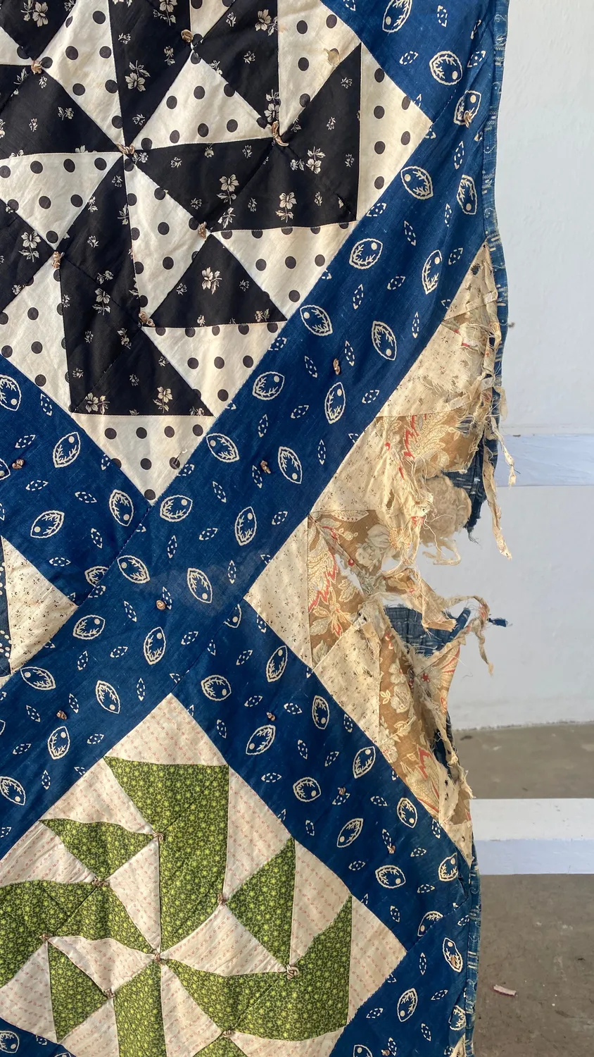 French General Pinwheel quilt ancien 224 cm coton indigo