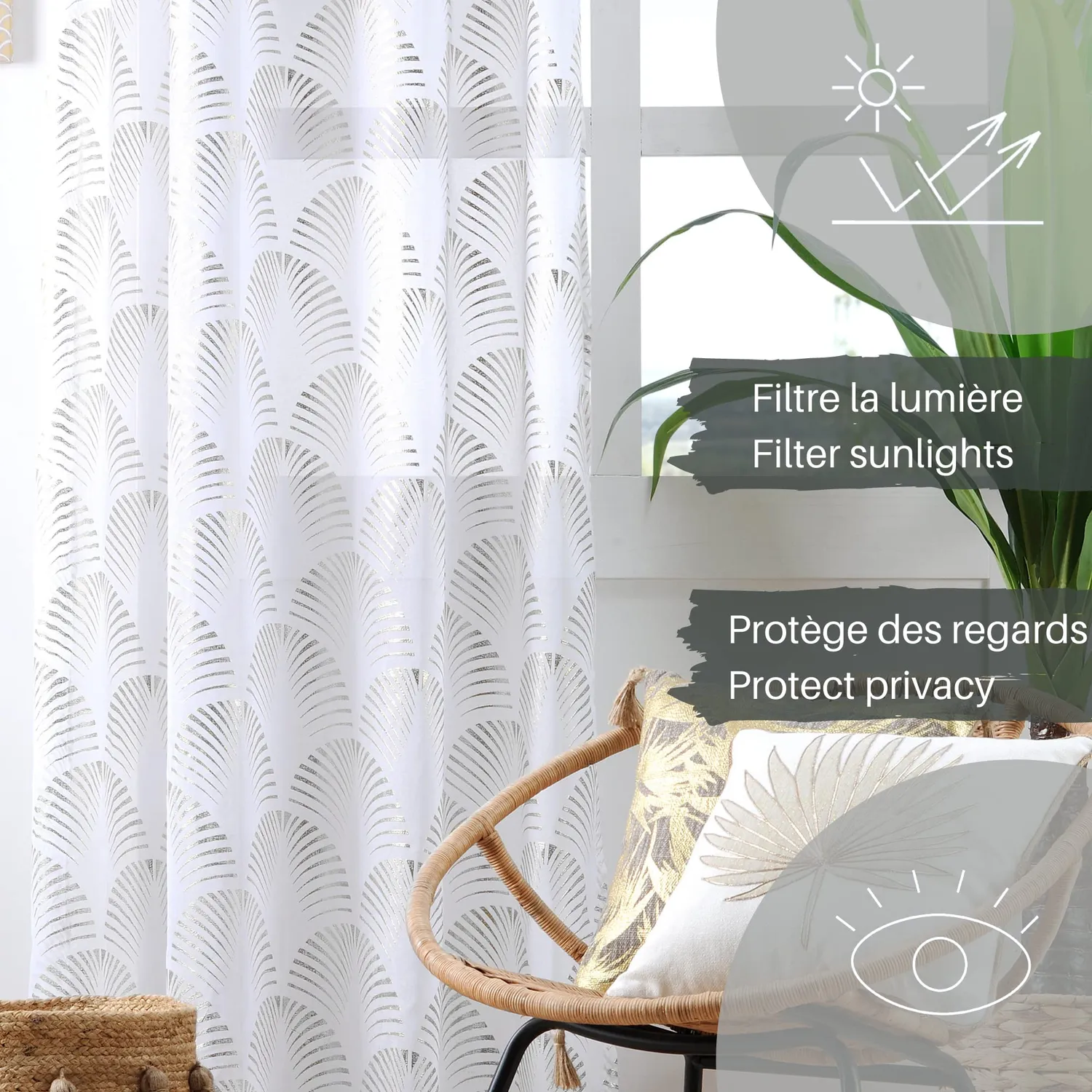 Stof Maldives 140x260 voile œillets argent polyester