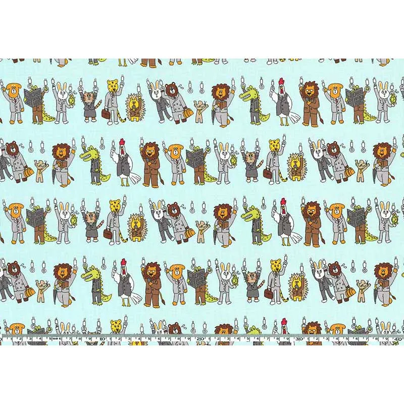 Yoko Saito Train Animaux tissu coton menthe 45x35 cm