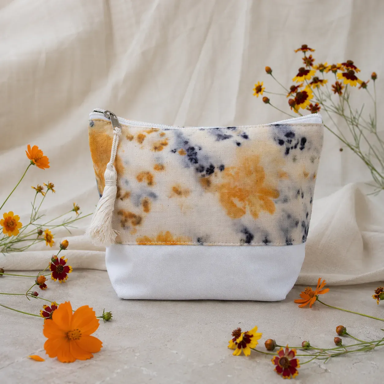 Tribu Indigo Ecoprint petite pochette tissu 18x15 fleurs