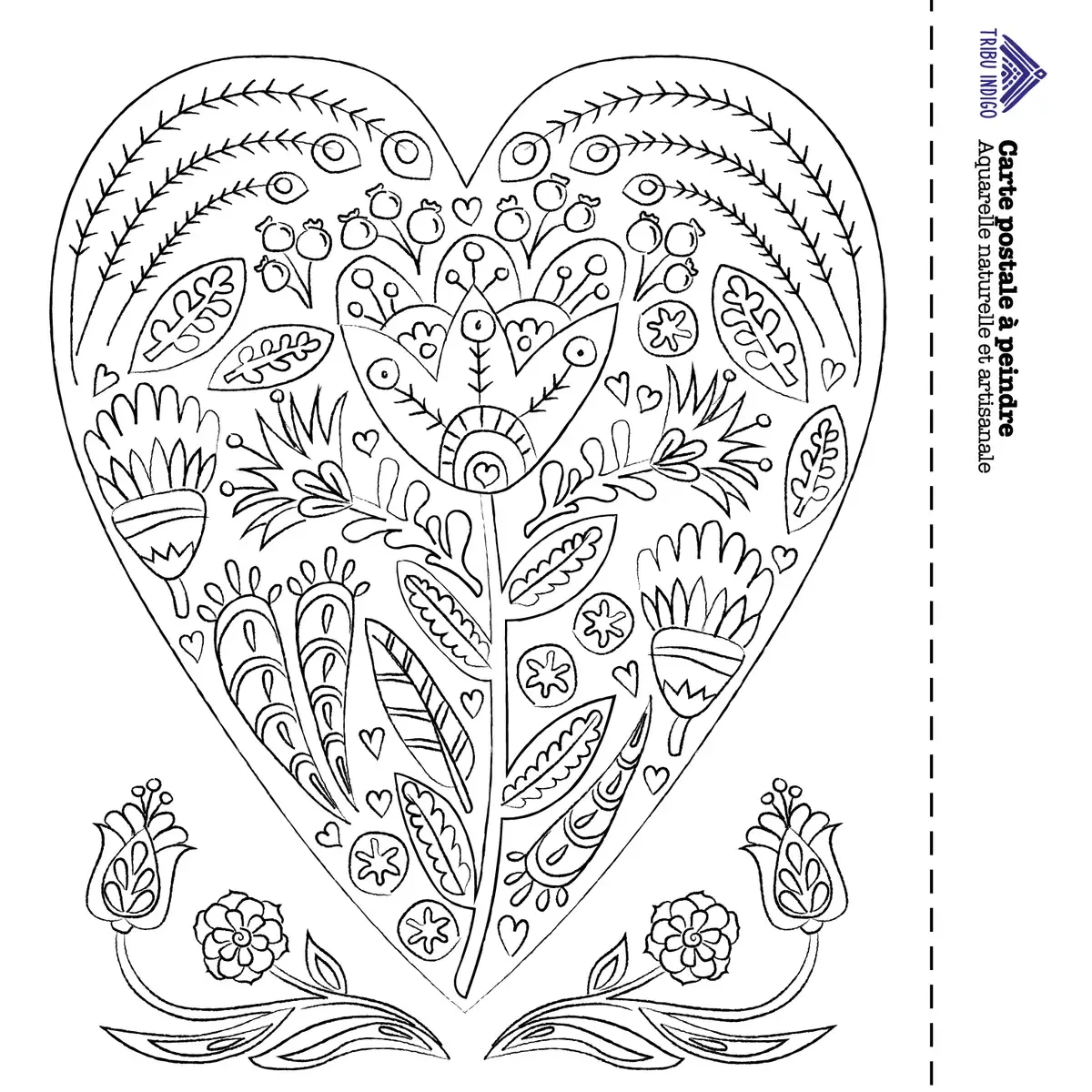 Tribu Indigo Cœur floral carte DIY à peindre aquarelle