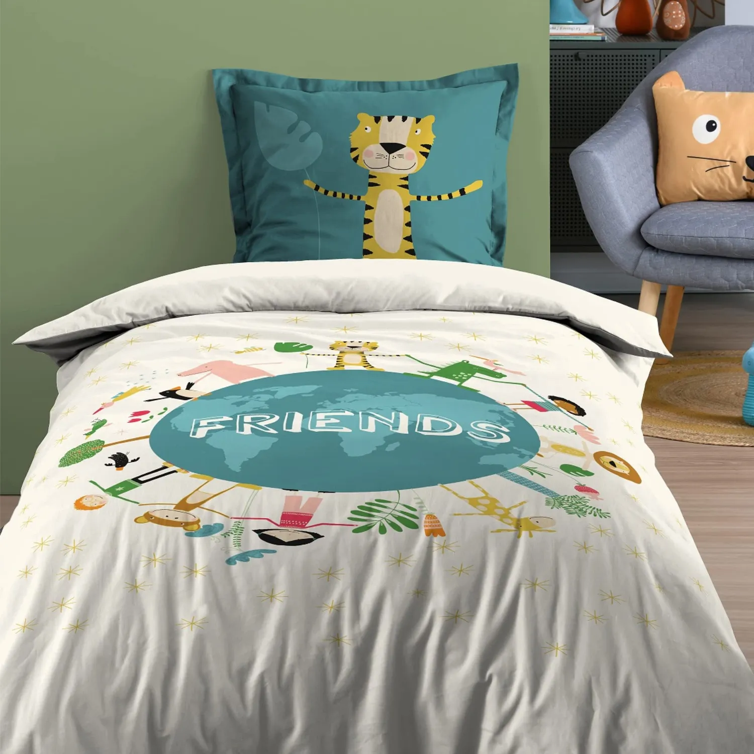 Stof Amis parure housse de couette 140x200 cm bleu coton