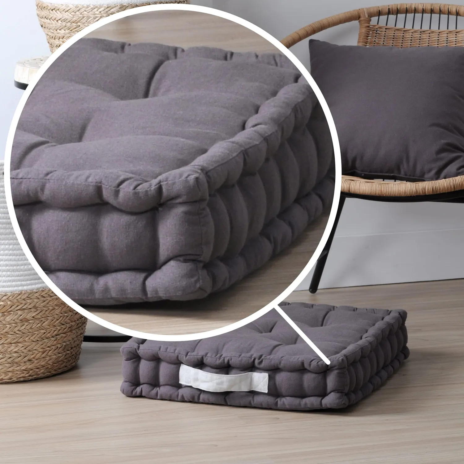 STOF Duo coussin de sol 45x45 gris matelassé