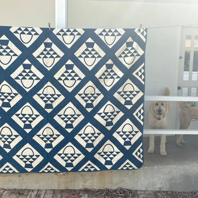 French General Basket Quilt indigo quilt ancien pois 173x218 cm