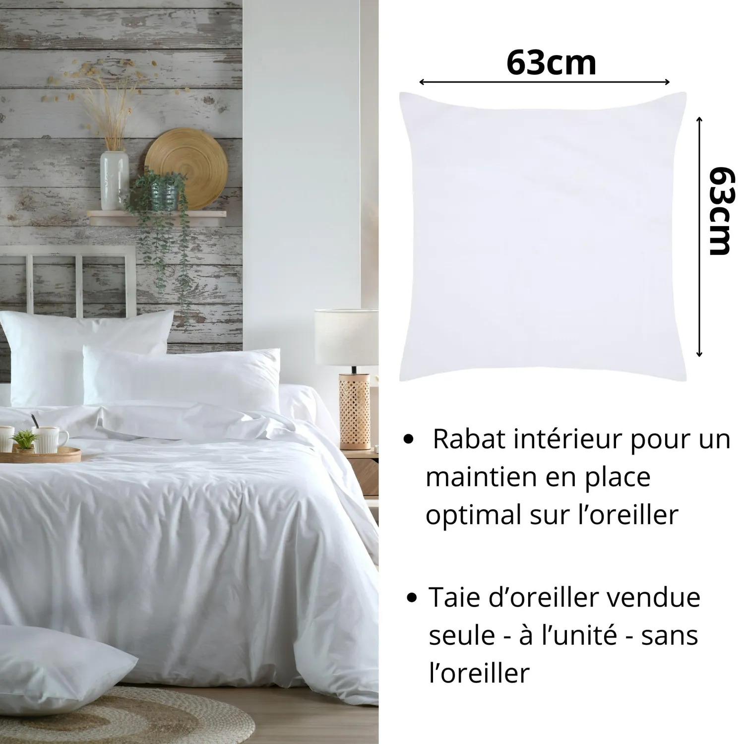 STOF Elysée taie oreiller 63x63 cm blanc percale