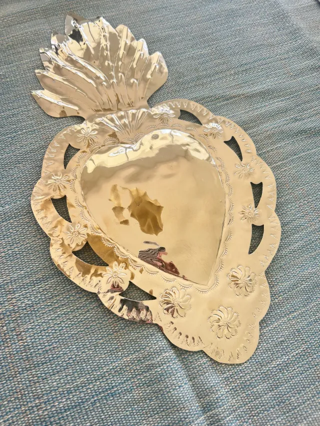French General Milagro Heart ex-voto argenté grand 19x34 cm