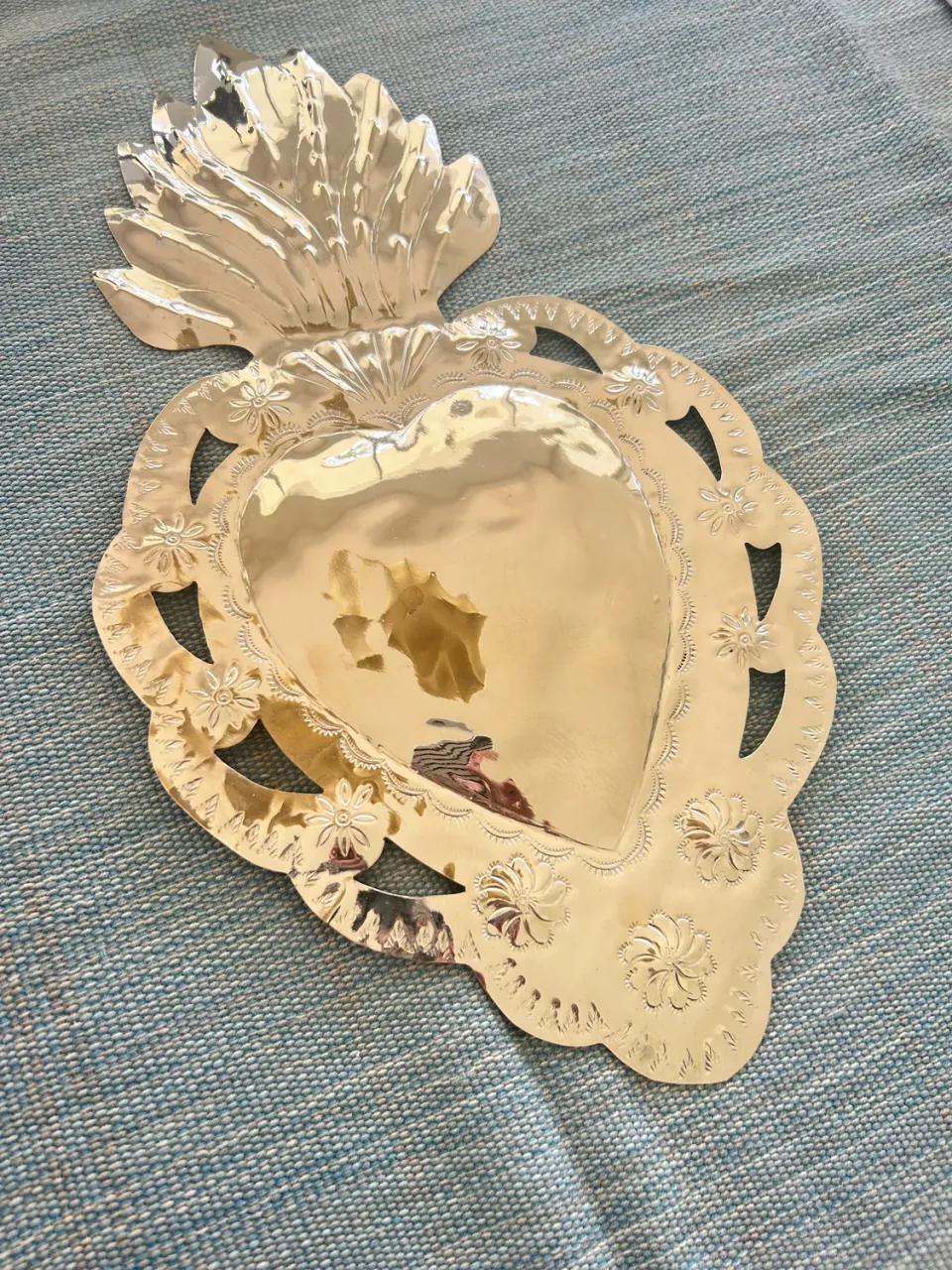 French General Milagro Heart ex-voto argenté grand 19x34 cm