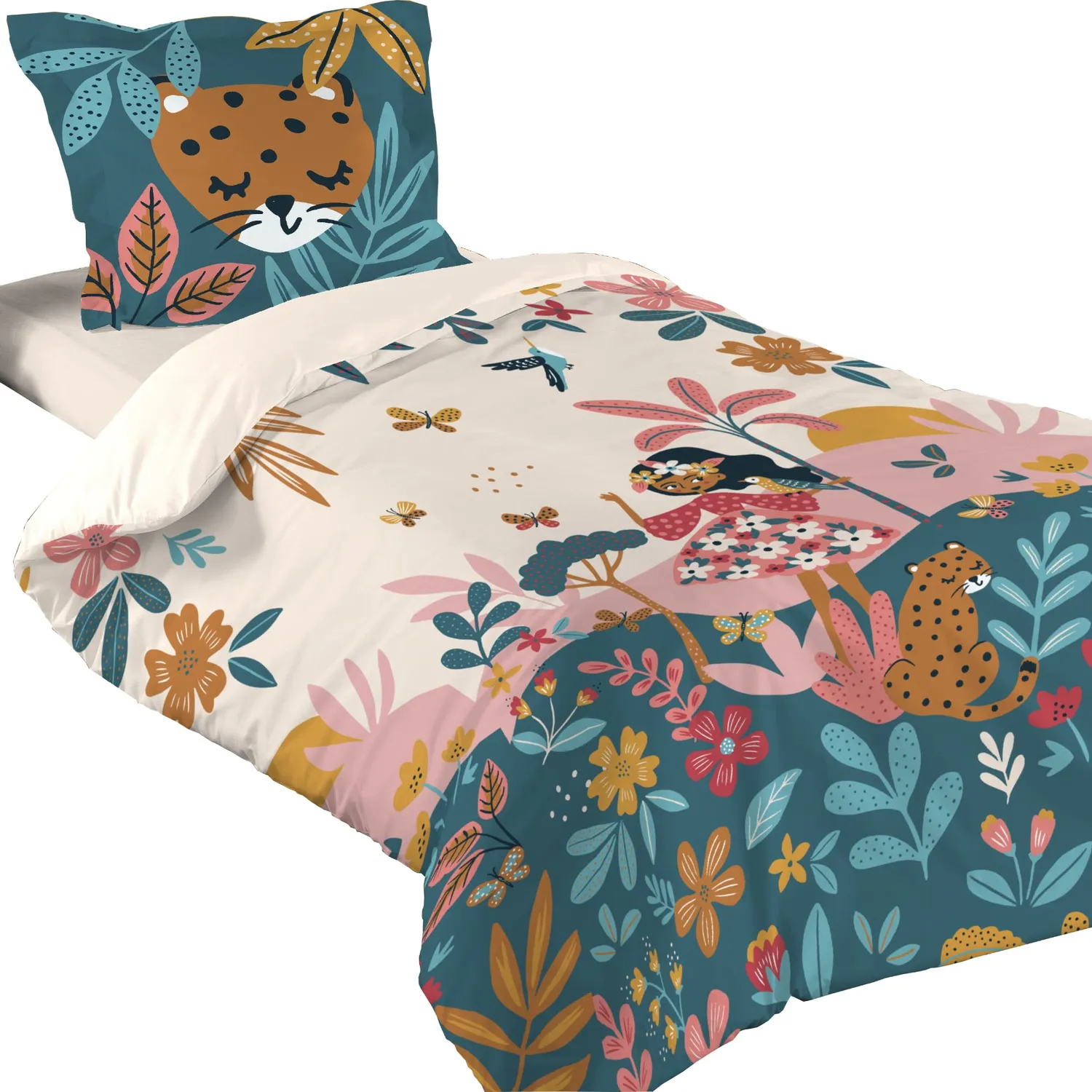 Stof Amis parure housse de couette 140x200 cm bleu coton