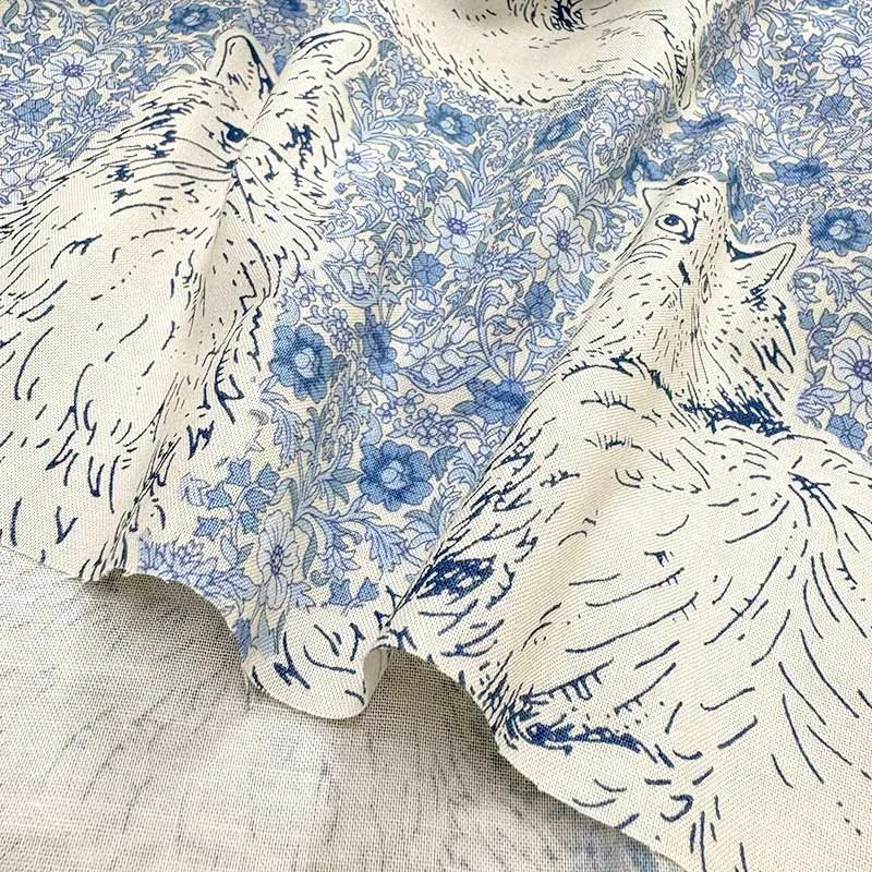 Yoko Saito Cat's Playground tissu coton bleu clair au mètre