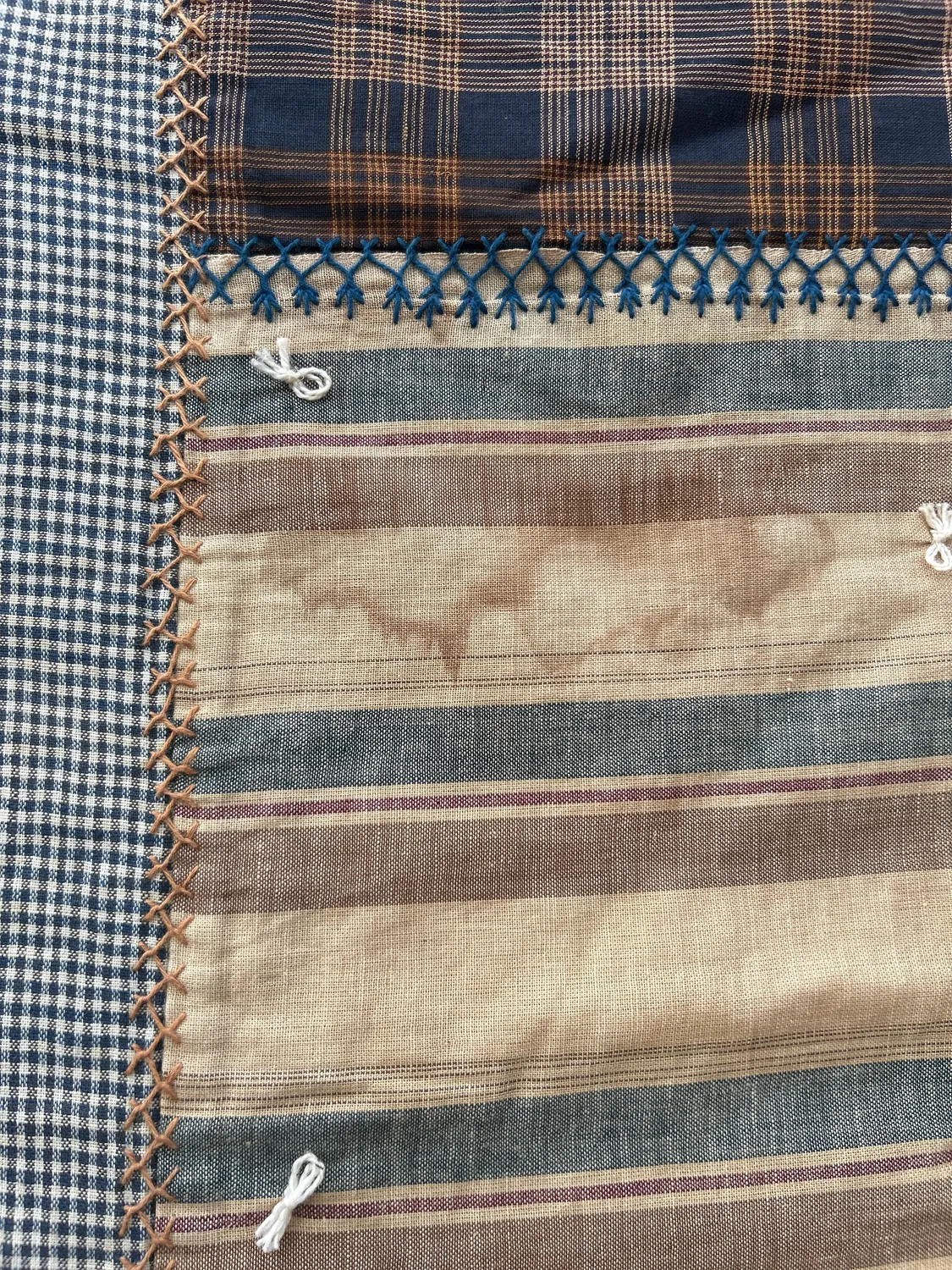 French General Antique Workwear crazy quilt 190x203cm